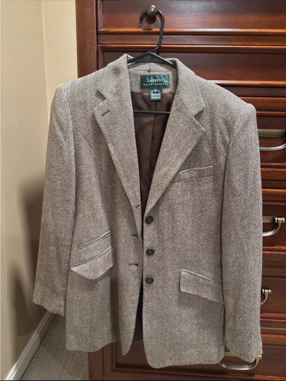 Ralph Lauren Brown Herringbone Wool Blazer